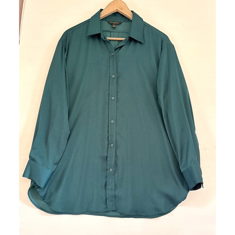 Banana Republic Silk Button Down Shirt Luxury Teal Blue Green Small 667650-11